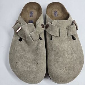 Birkenstock Boston Taupe Suede Clogs